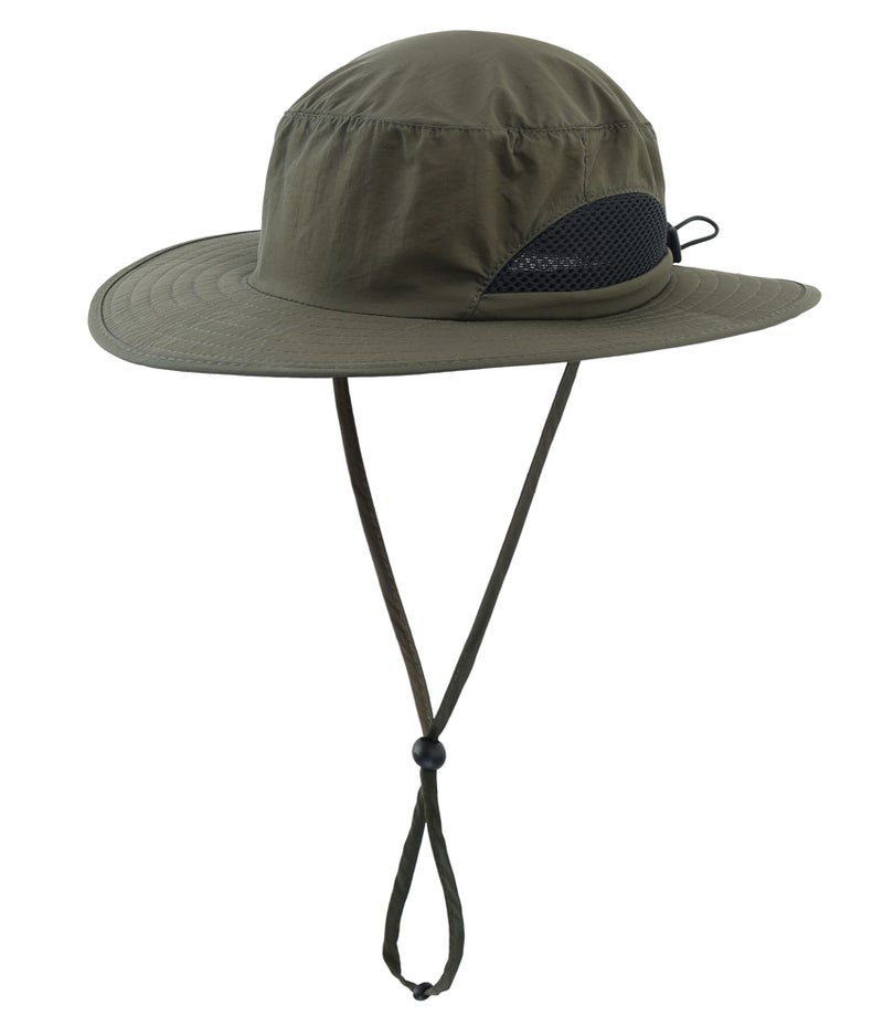 LLmoway Kids Outdoor Sun Hat Boys Wide Brim Breathable Bucket Hat Summer Quick Dry Hat Army Green - Image 1